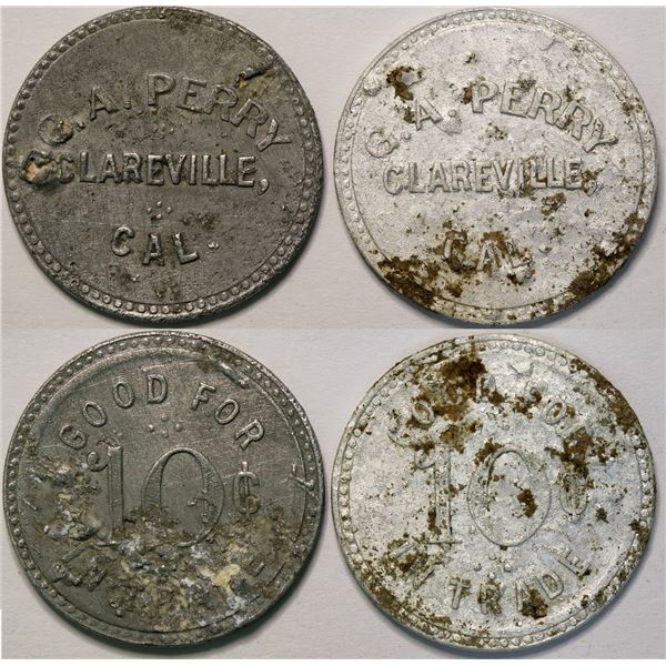 G.A. Perry, Clareville (sic), Cal. Tokens (2) [152988]