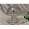 Image 3 : Two green candy dishes, one is depression glass, 7"