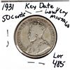 Image 2 : 1931 LOW MINTAGE 50 CENTS