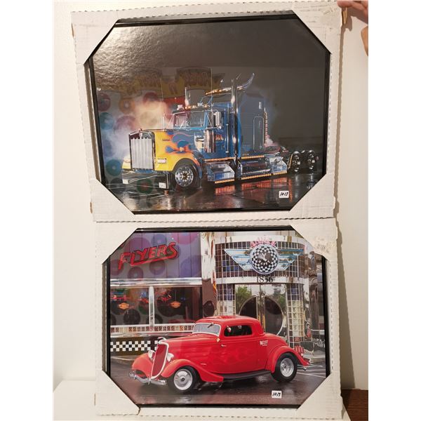 2 Pictures 1 car 1 semi 20" X 16" each