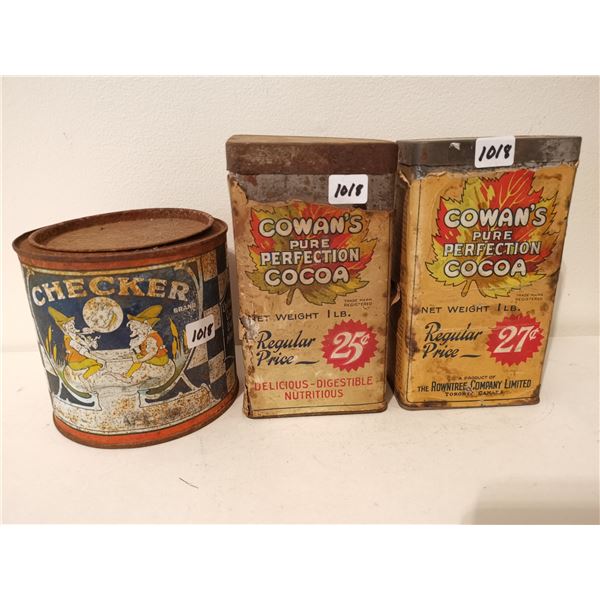 2 Vintage Cowan's Cocoa tins checker jam tin