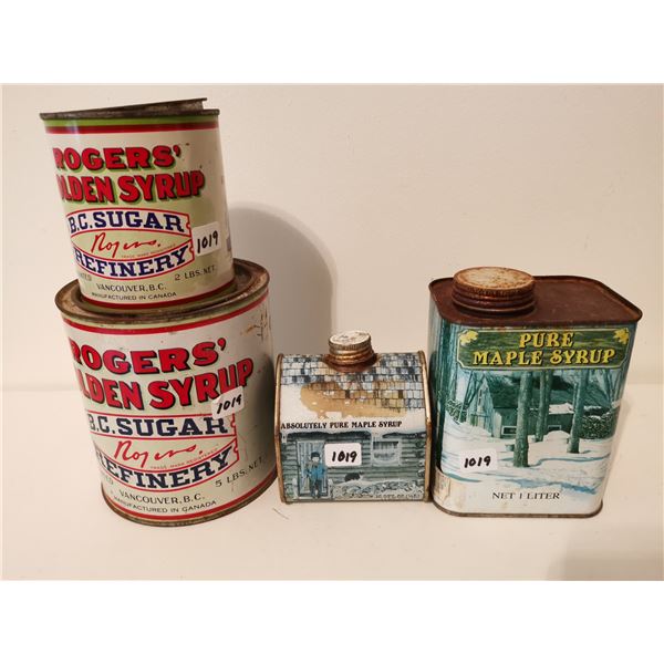 2 Roger's syrup tins 2 Maple syrup tins