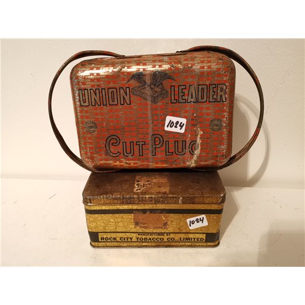 Union Leader and Rock City tobacco tins