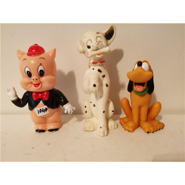 2 Vintage Walt Disney dogs, Dalmation & Pluto + Porky pig bank