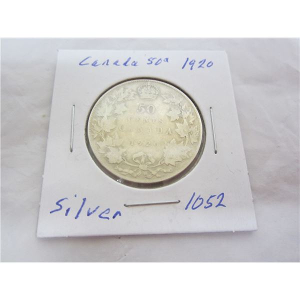 Canadian 1920 Silver Fifty Cent Piece