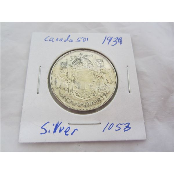 Canadian 1939 Silver Fifty Cent Piece