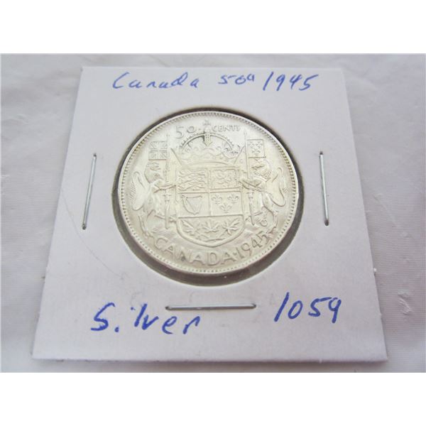 Canadian 1945 Silver Fifty Cent Piece