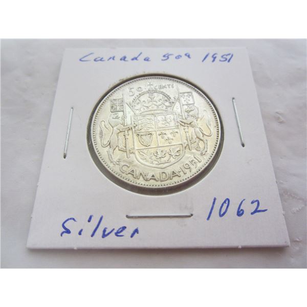 Canadian 1951 Silver Fifty Cent Piece