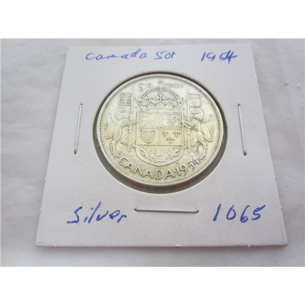 Canadian 1954 Silver Fifty Cent Piece