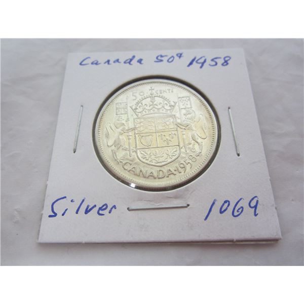 Canadian 1958 Silver Fifty Cent Piece