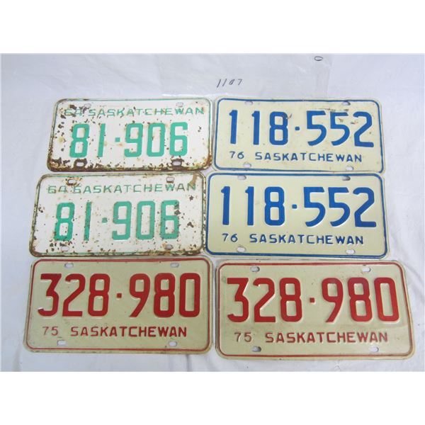 6 - 1960's -1970's Saskatchewan License Plates