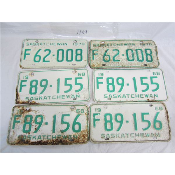 3 Pair of 1968-1970 Saskatchewan License Plates