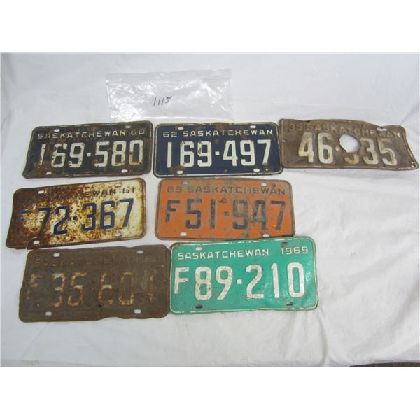 Lot of 7 1960's Saskatchewan License Plates