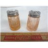 Image 1 : Pair of Old Pink Depression Cabbage Rose Salt and Peppers