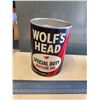 Image 1 : Wolf's Head motor oil tin w/ paper label (drained)