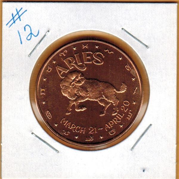1 OUNCE COPPER  .999 FINE - ZODIAC - ARIES