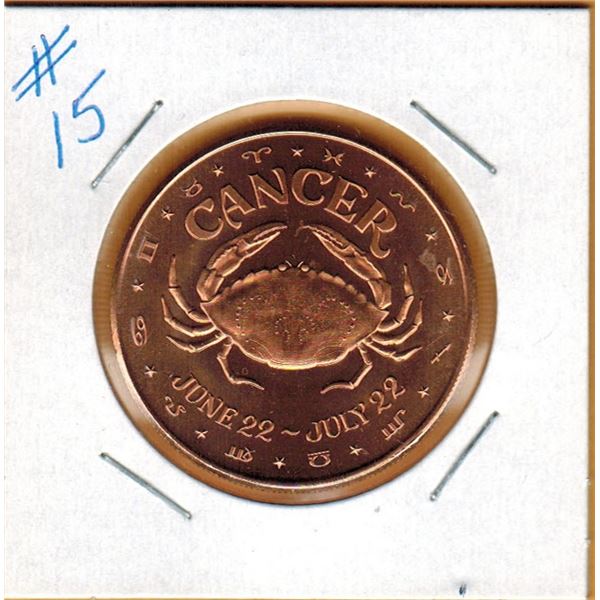 1 OUNCE COPPER  .999 FINE - ZODIAC - CANCER