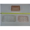 Image 1 : LOT OF 3 DEPRESSION GLASS CONTAINER LIDS - Two Pink & one Clear.  Clear one has a small chip on unde