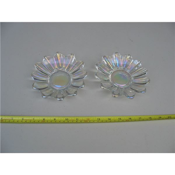 LOT OF 2 CLEAR IRIDESCENT CANDY BOWLS - 5 3/4 inches