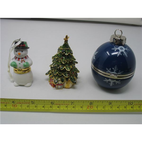 LOT of 3 - TRINKET ORNAMENTS - CHRISTMAS TREE - SNOWMAN - CHRISTMAS BALL