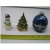Image 1 : LOT of 3 - TRINKET ORNAMENTS - CHRISTMAS TREE - SNOWMAN - CHRISTMAS BALL