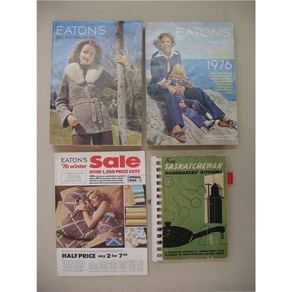 LOT of 4 BOOKS -  1975 & 76 EATON'S CATALOGS & 1955 SASKATCHEWAN HOMEMAKERS COOK BOOK