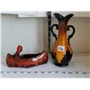 Image 1 : Clay pottery ( Blue mountain) vase & native canoeist.