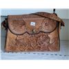 Image 1 : Vintage hand tooled leather hand bag.