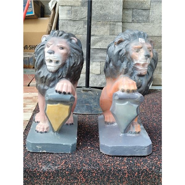 Cement Lions. 20” tall.