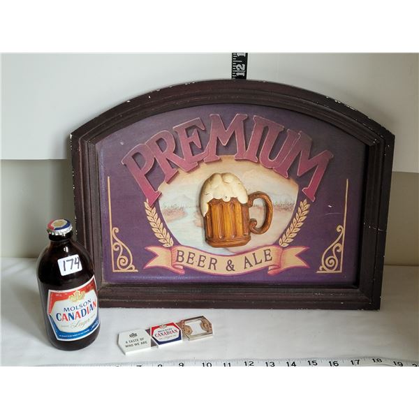 Wood 3D beer sign & vintage stubby neck Canadian beer (Full)