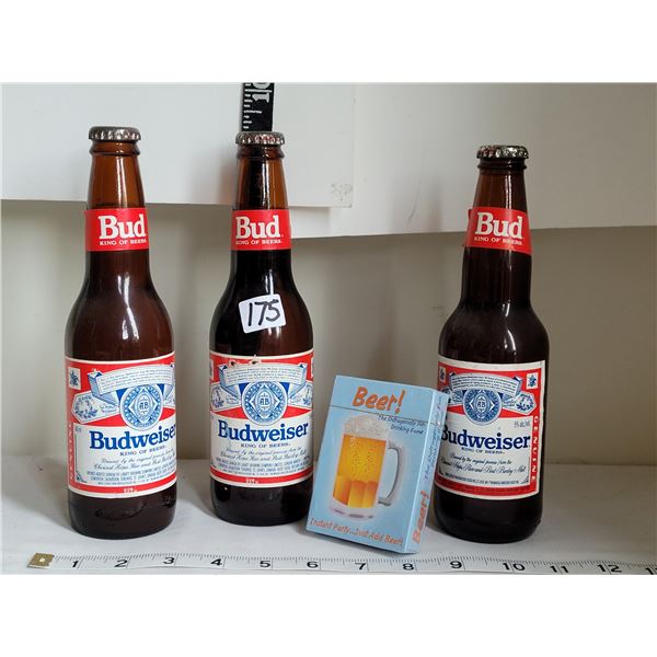 3 full old Budweiser Beer & sealed Beer card game.