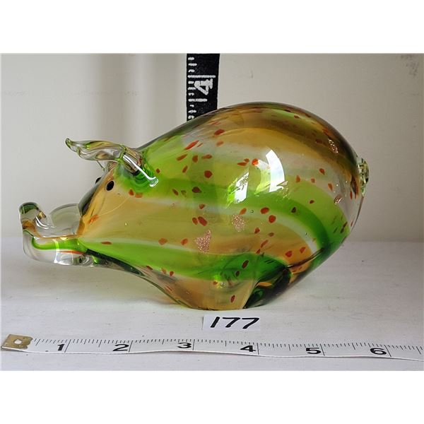 Blown glass pig paper weight.