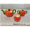Image 1 : Tomato ware three piece - creamer, sugar, teapot