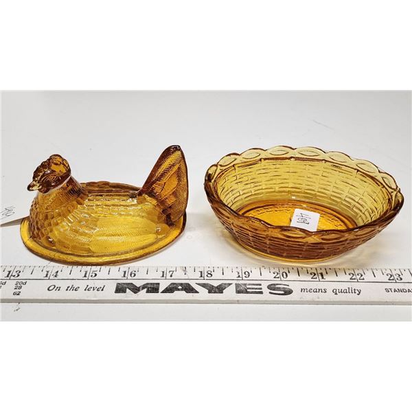 Amber Glass Hen on the Nest