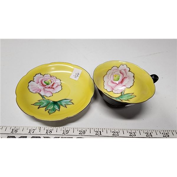 Occupied Japan, Black and Yellow Tea Cup and matching Saucer