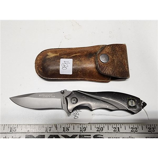  Mick Strider  Military Fold out Knife with Leather Sheath