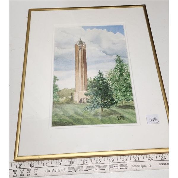 Watercolour by Bette Lanke, Signed - Muenster  St Peter's Bell Tower 