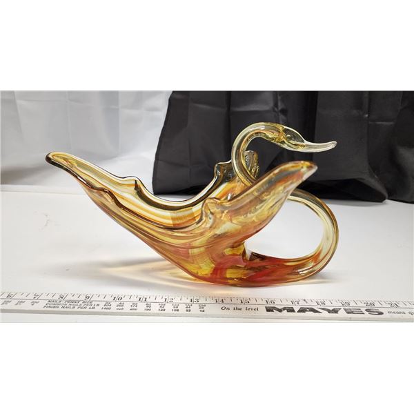 Beautifully Hand Blown Stretched Red/Orange Chalet Glass Swan