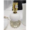 Image 3 : 4 Piece Matching, Glass Table lamp, 2 Glass Vases and White Glass Clamshell soap dish