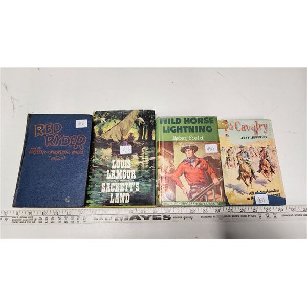 4 Vintage Hard Covered Cowboy/Western Books, Red Ryder, Louis L'Amour