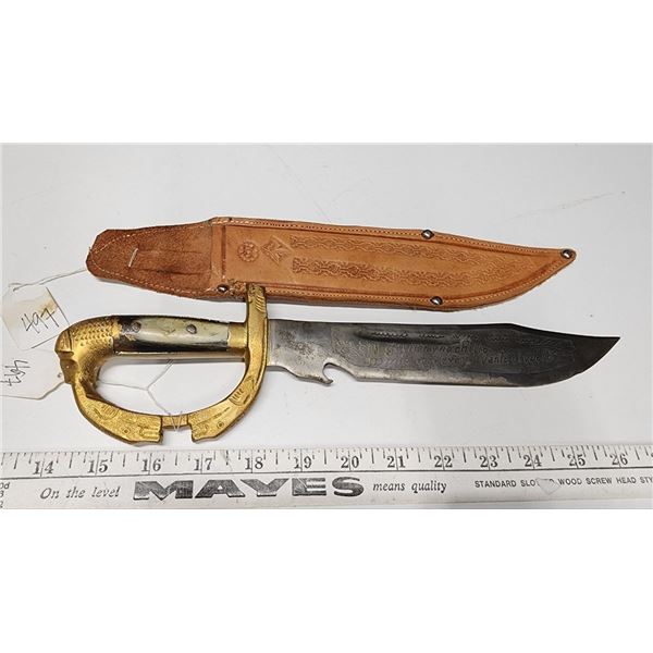 Bowie Style, Length 13 1/2" Engraved Dagger with sheath