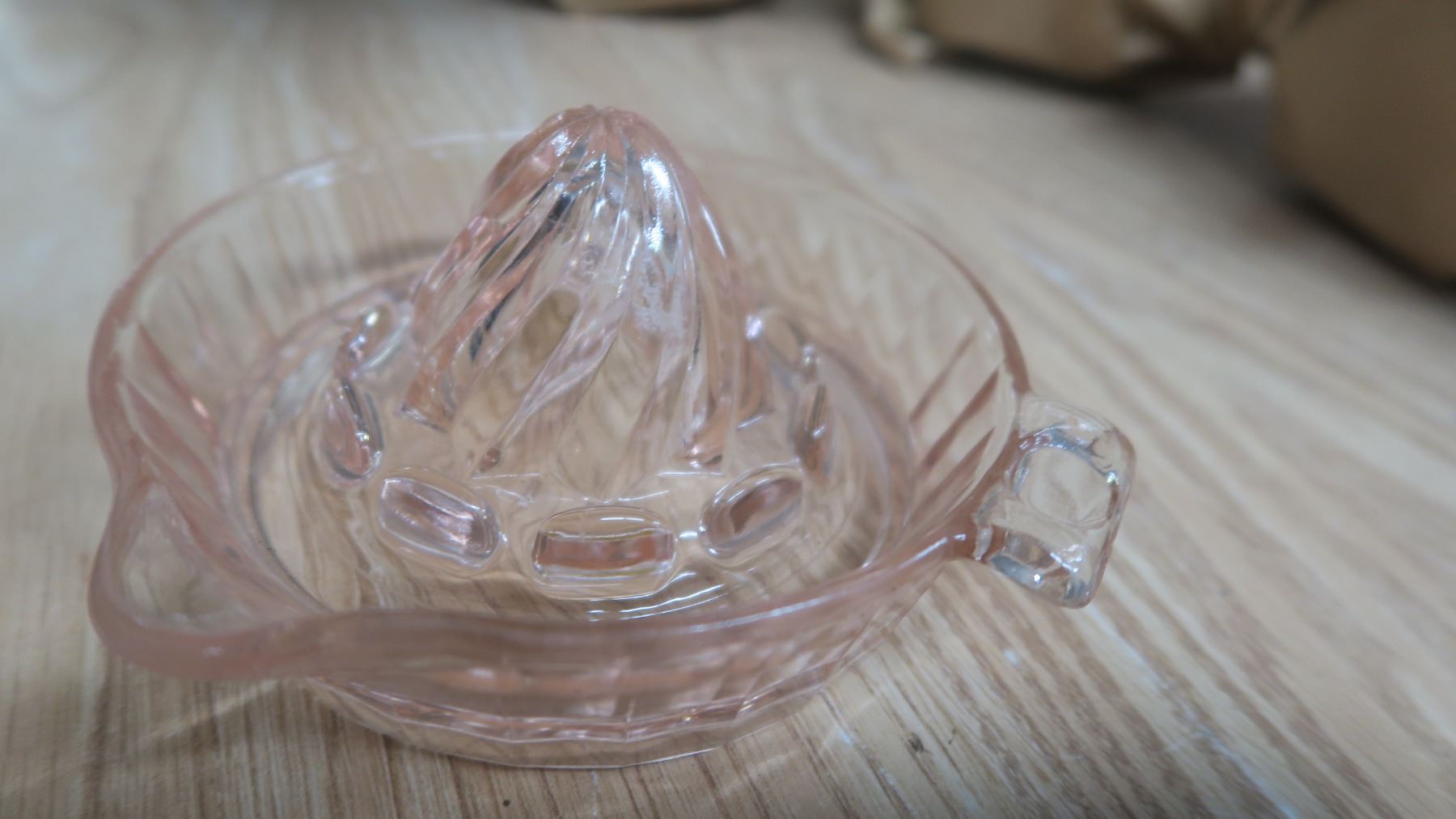 vintage pink depression glass, juicer Schmalz Auctions