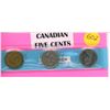 Image 2 : (3) Canadian 5¢ - 1943 Tombac, 1951 Refinery, 1967 Rabbit