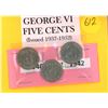 Image 2 : (3) George VI 5¢ Coins - 1940, 1941, 1942