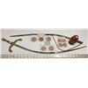 Image 1 : Lot of Decorative Items, Sword with Sheath (Sheath is ripped in a few places), Wooden Tokens and Ukr