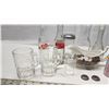 Image 2 : Lot of Assorted Glassware, Coca-cola bottles & caps, Small mugs, Vases, Sugar Container and shot gla