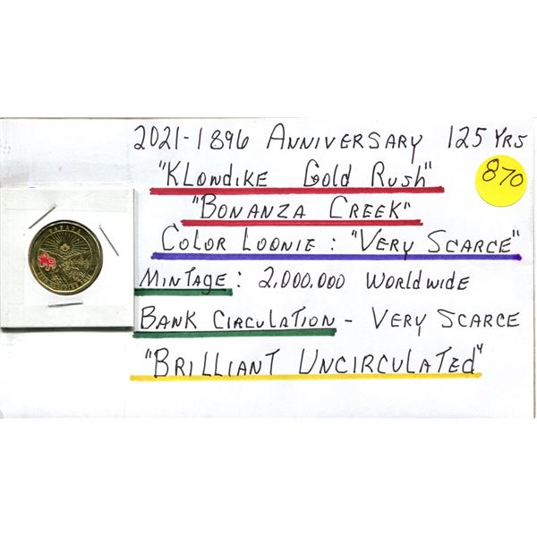 1896-2021 Klondike Gold Rush "Bonanza Creek" Colour Loonie