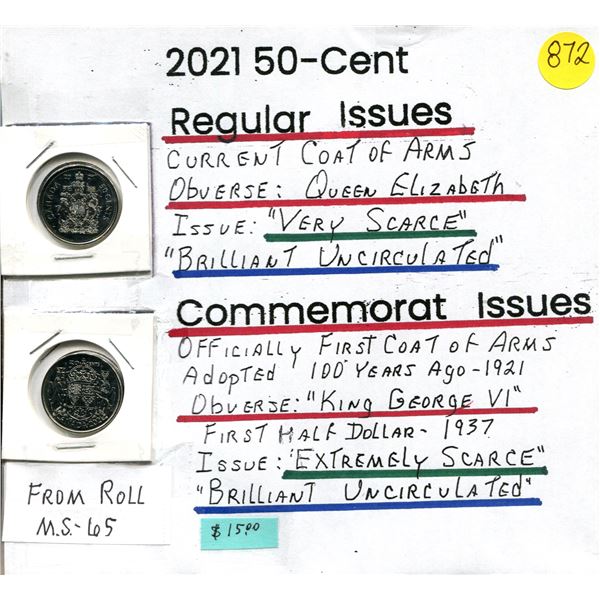 2021 50¢ (2) - Current Coat of Arms & Commemorative First Coat of Arms