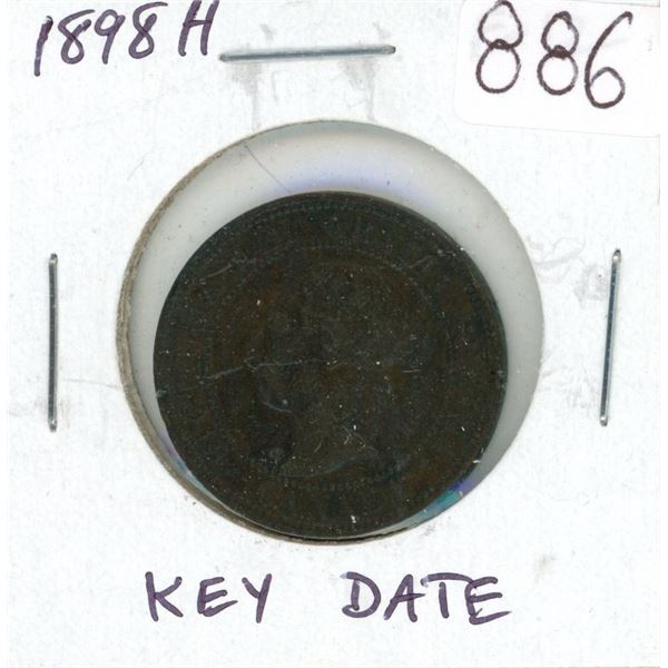 1898H Canadian Victorian Large Cent. Heaton Mint. Key Date. F-12.