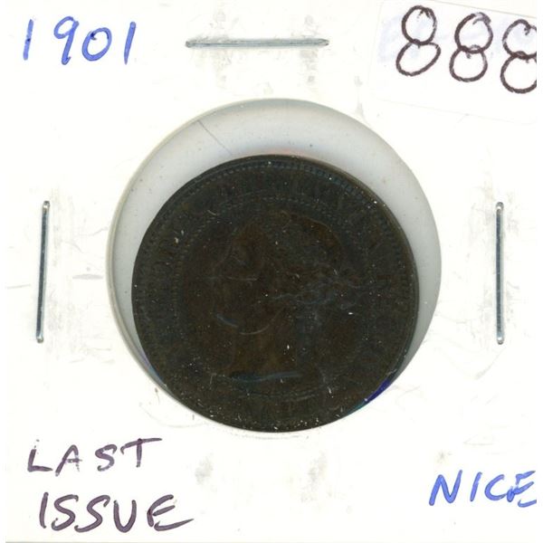 1901 Canadian Victorian Large Cent. Last Large Cent minted for Queen Victoria. EF-40. Nice.